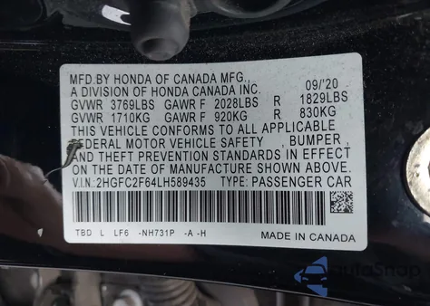 2020 Honda Civic Lx from USA, damaged, VIN 2HGFC2F64LH589435